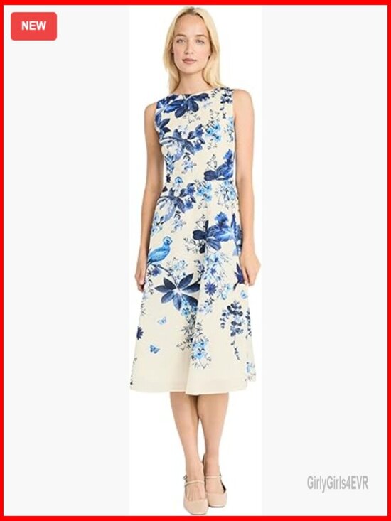 Dresses & Skirts - Fit and flare sleeveless midi dress with A-line silhouette for weddings